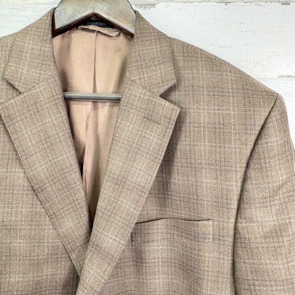LAUREN Ralph Lauren Men's 42R Beige Plaid Silk Wool‎ Blazer Sport Coat Jacket
